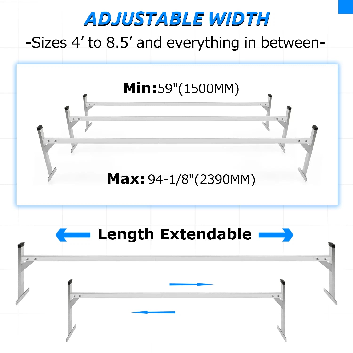 Adjustable Roof Mount Ladder Rack for Enclosed/Opened Trailer 4'-8.5'