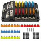 12 Way Blade Fuse Box Holder with LED Indicator for Auto Marine Boat (12V)