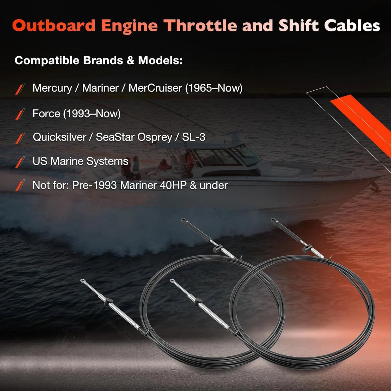 2Pcs Throttle Shift Control Cables for Mercury MerCruiser (GEN 1)