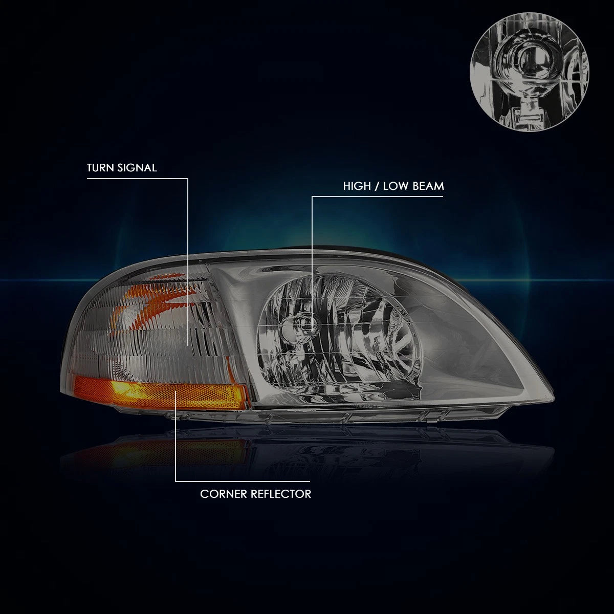 Headlight for Toyota Sienna (2006–2010) Smoked Lens Clear Corner