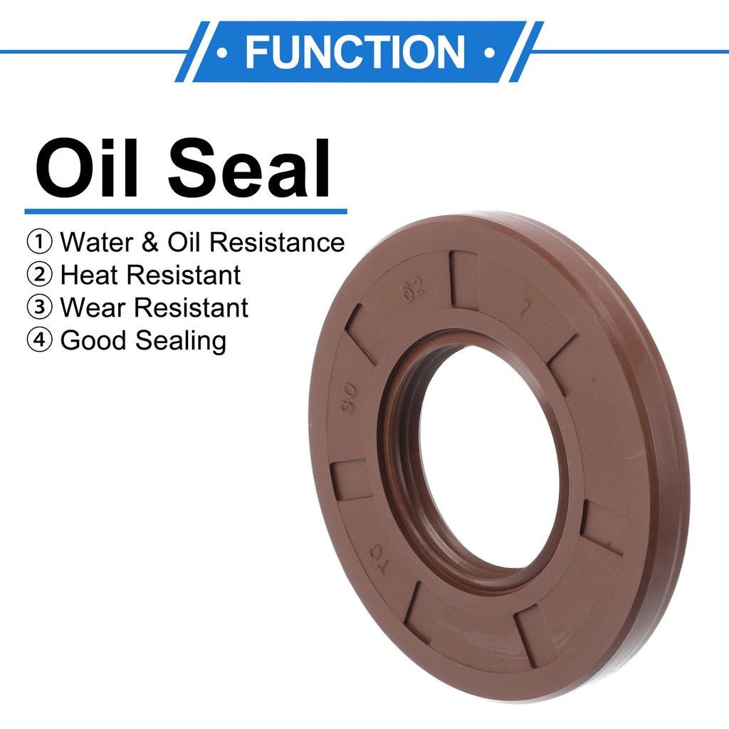 2X Oil Seal Ring for Rotary Shaft 30x62x7mm FKM Rubber