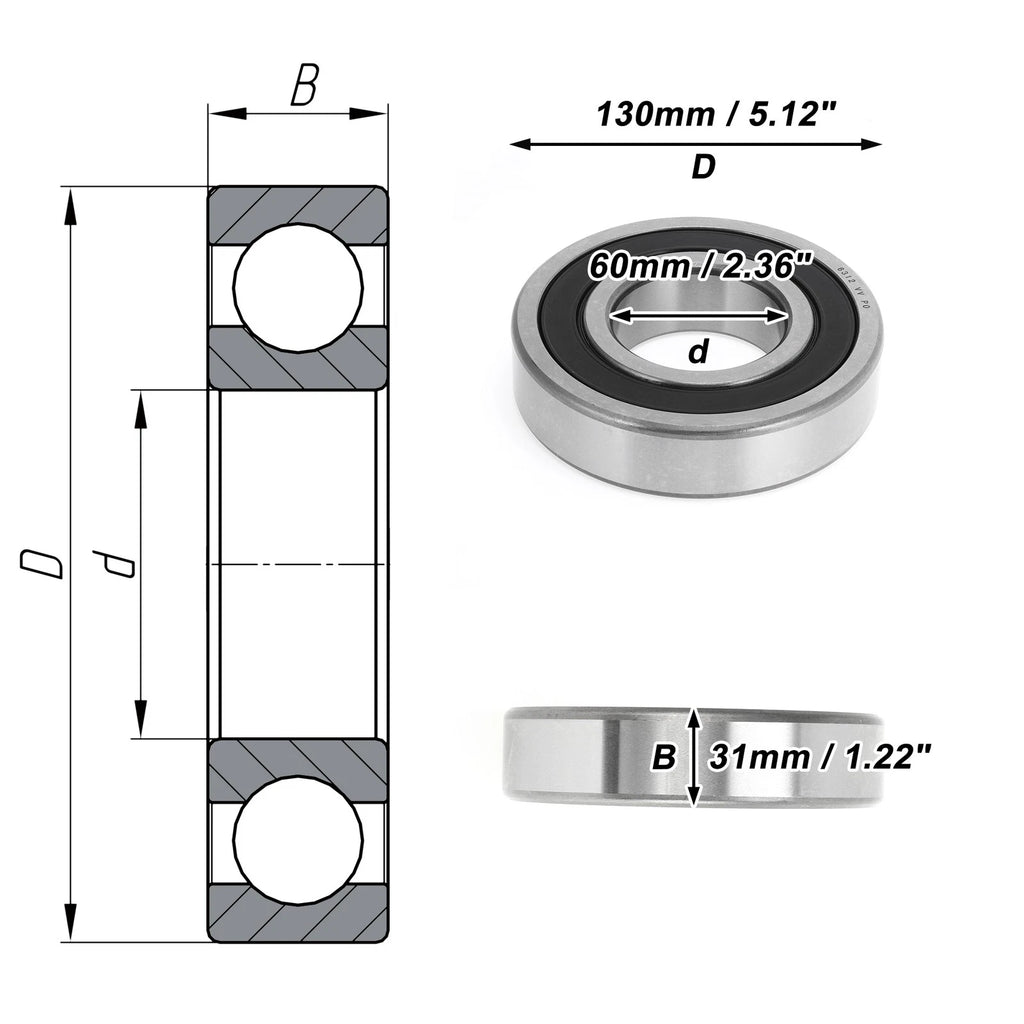 Deep Groove Ball Bearing 6312VV for Scooter Skateboard (P0 60x130x31mm)