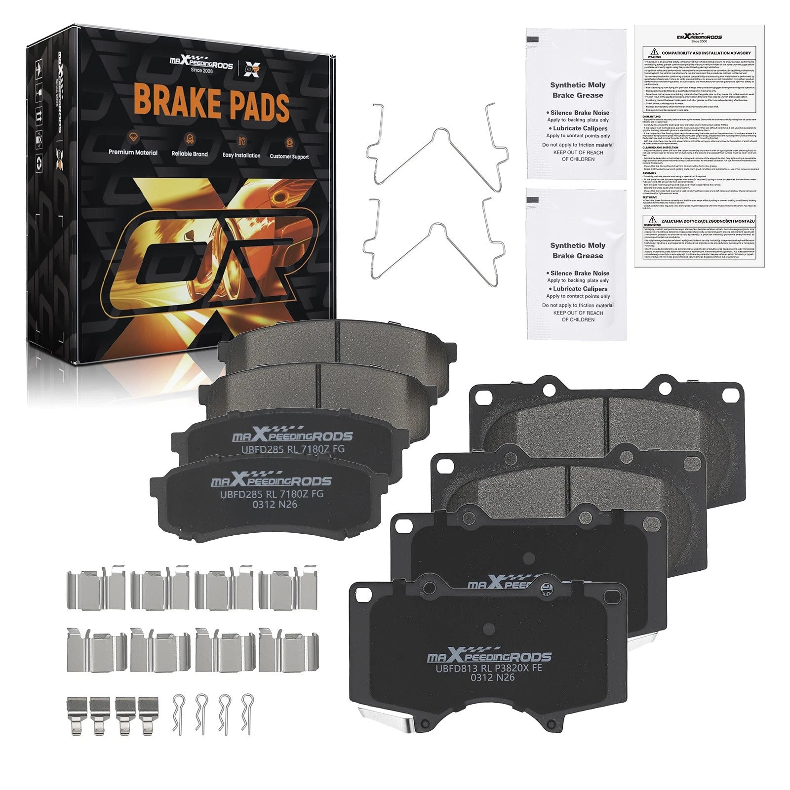 Front & Rear Ceramic Brake Pads Kit for Lexus GX470 (2003–2009), Toyota Sequoia (2001–2007)