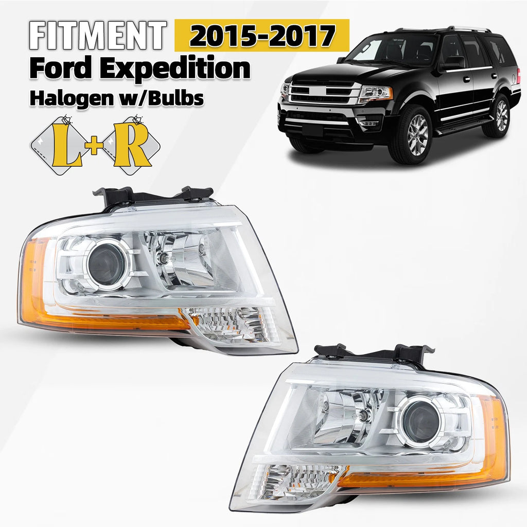 Halogen Headlight Projector Pair for Ford Expedition (2015–2017) w/Bulb