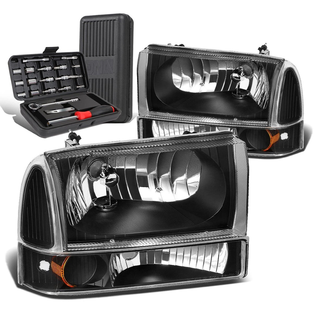 Pair of Black/Amber Signal Headlight Lamps for Ford Super Duty (1999–2004)