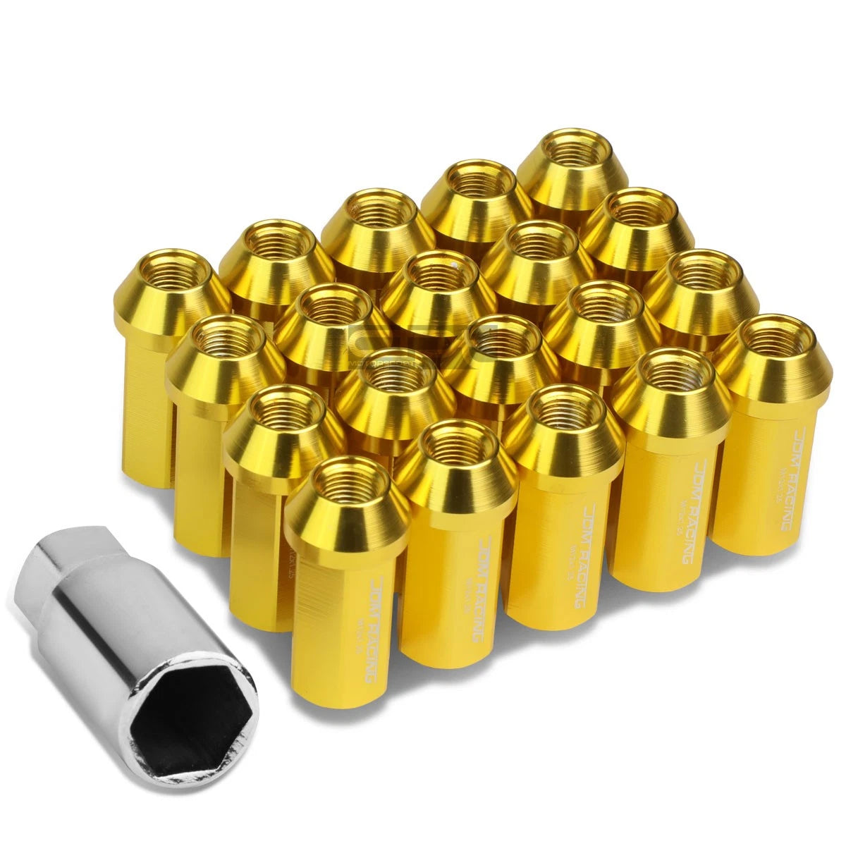 20 PCS Closed End M12x1.25 50mm Tall Gold Aluminum Lug Nuts + Adapter