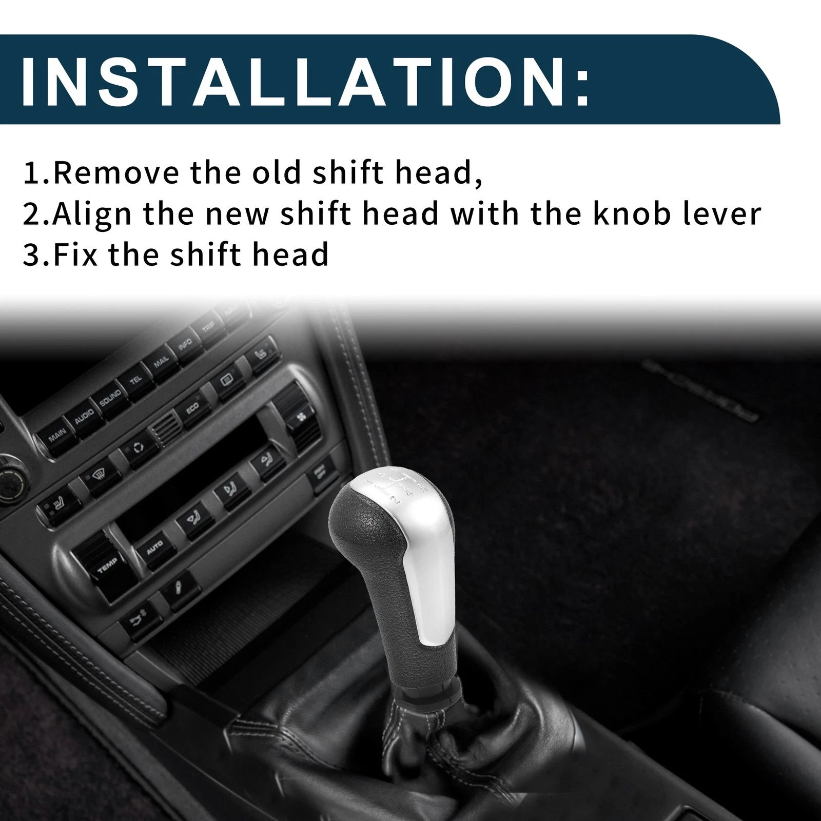 5 Speed Manual Gear Shifter Knob for Chevrolet Spark (2013–2022) Black Silver Tone
