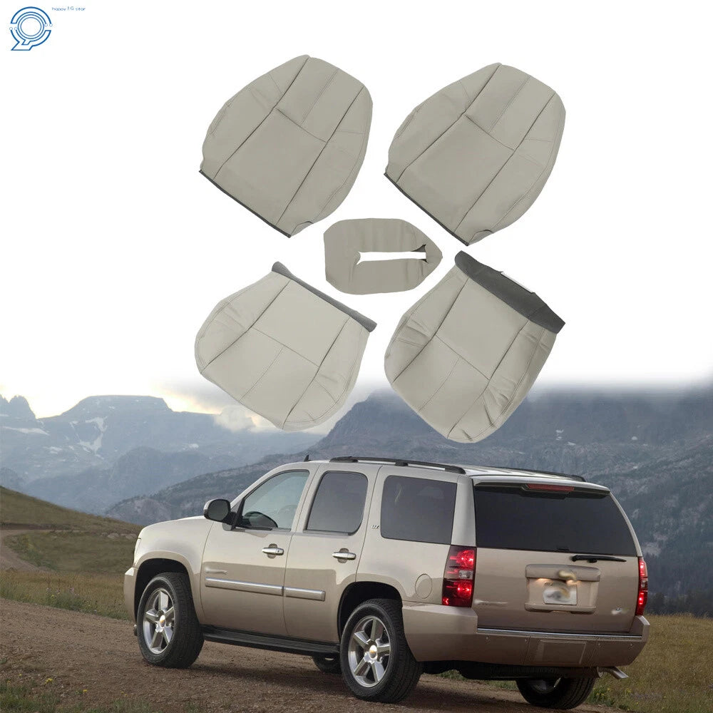 Set of 2 Front Seat Covers for Chevy Tahoe GMC Sierra (2007–2014) Leather Gray