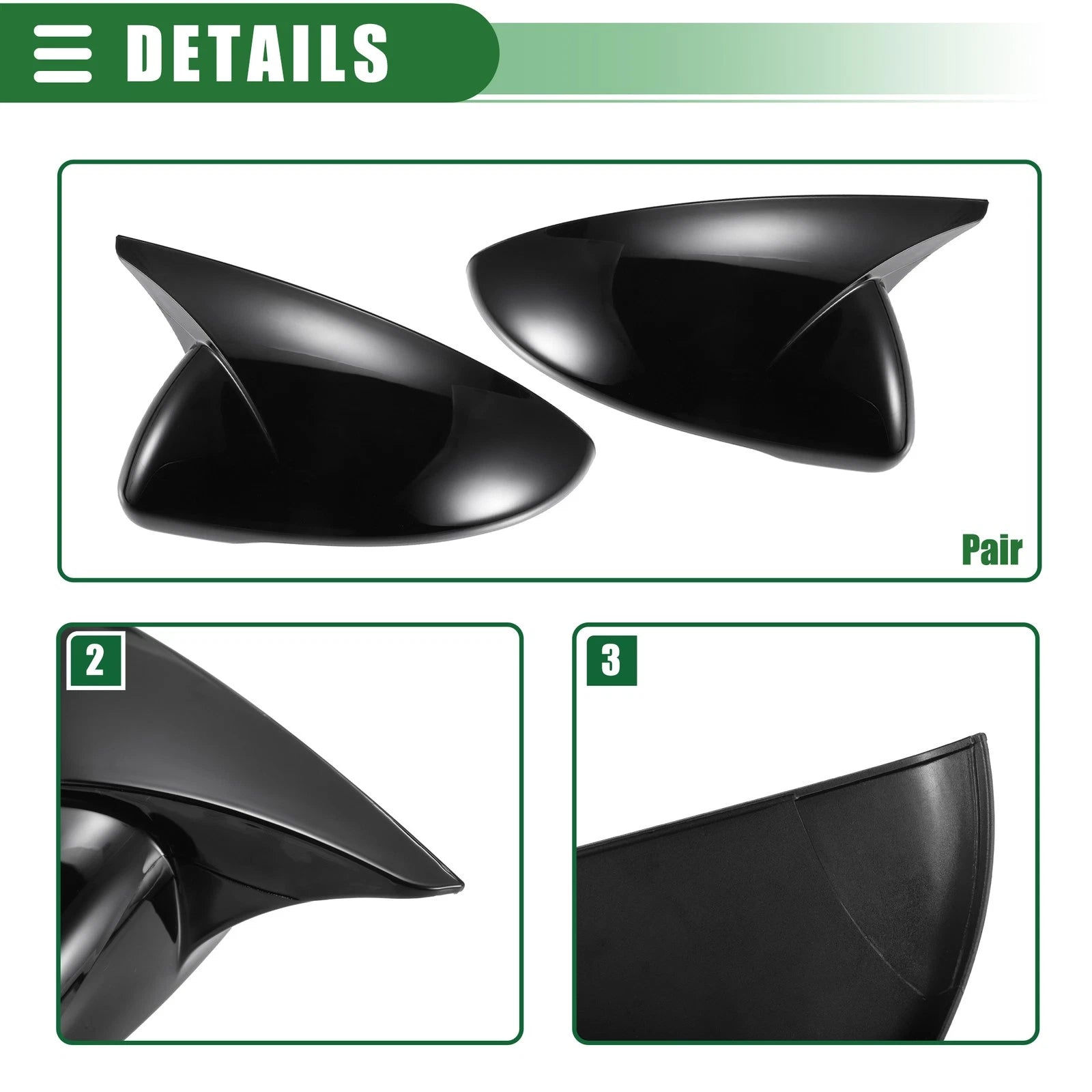 1 Pair Rearview Mirror Cover for Kia Forte K3 (2019–2021) Gloss Black