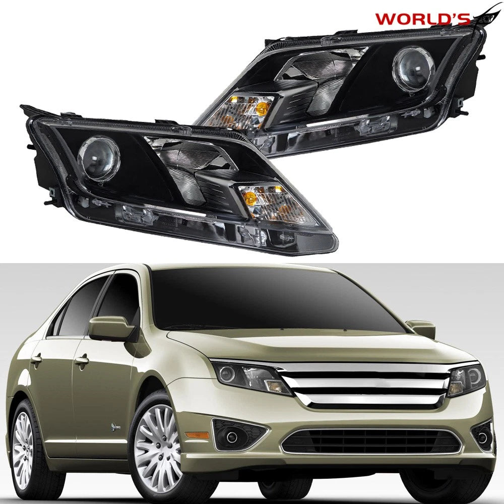 2X Halogen Headlight Set for Ford Fusion (2010–2012) Black Housing
