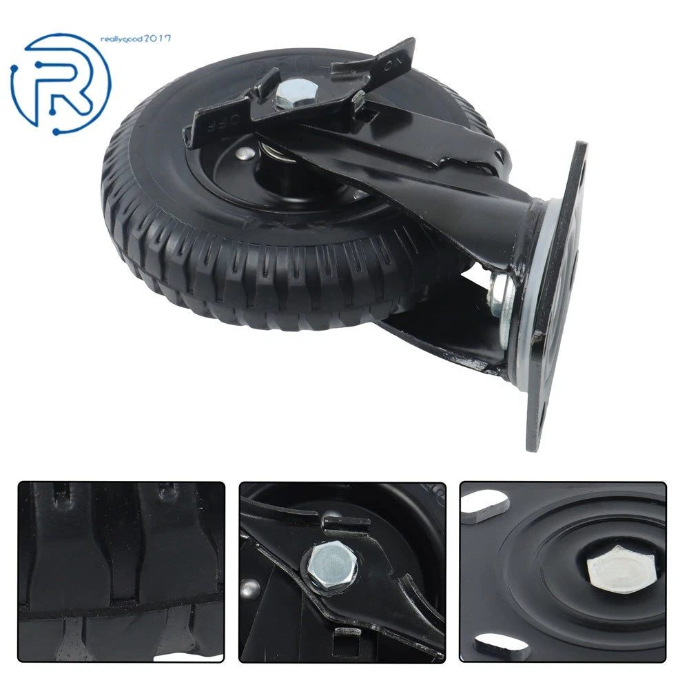 2Pcs 8" Rubber Swivel Casters for Heavy-Duty Use (1 Side Brake, 1 Rotation)