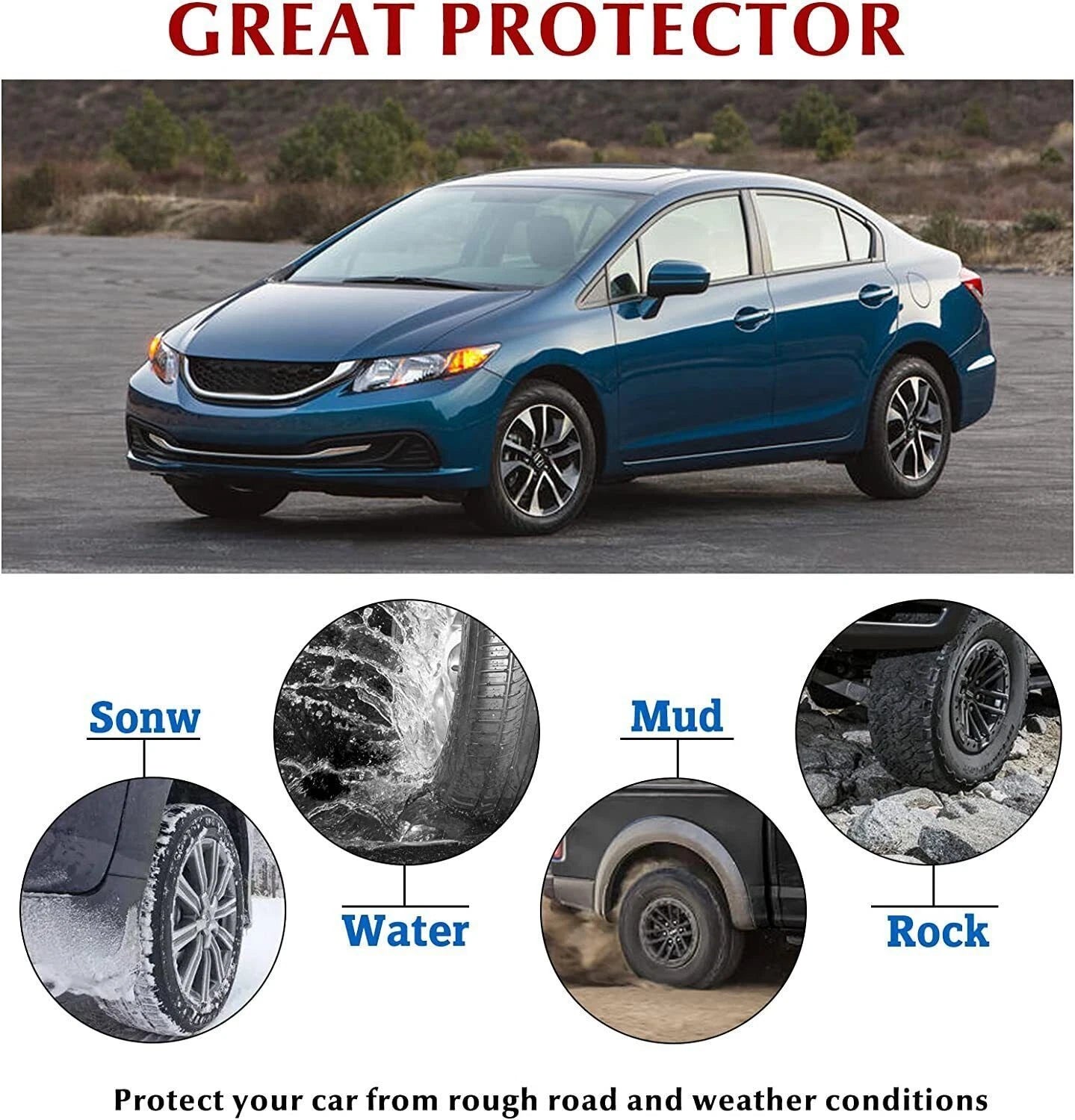 Black Front Rear Splash Mud Guards Flaps for Honda Civic (2012-2015)