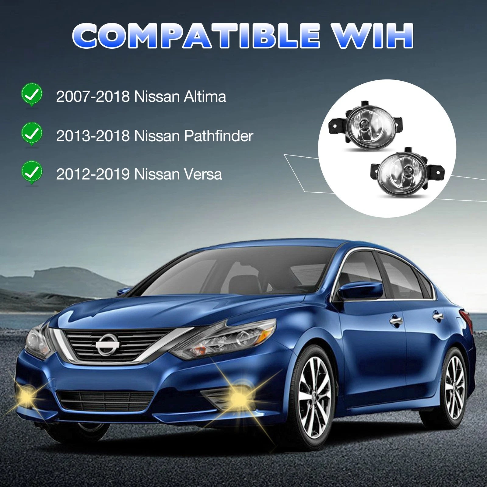 Pair LED Fog Lights for Nissan Altima Versa Sentra (2004–2019)