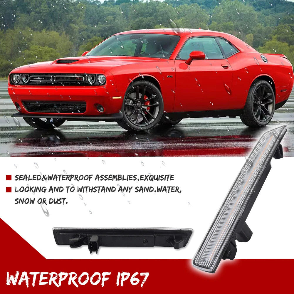 2X Clear Amber LED Front Side Marker Lights for Dodge Challenger (2015–2023)