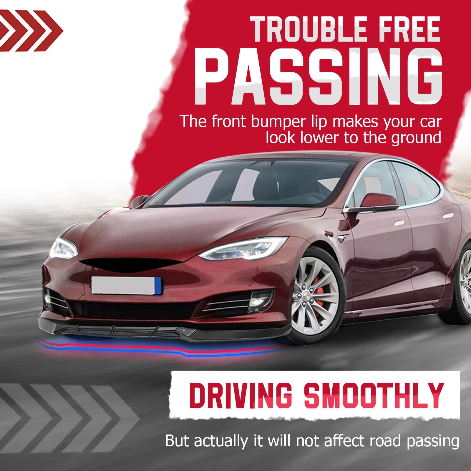 Glossy Black Front Bumper Lip Splitter for Tesla Model S (2016-2020)
