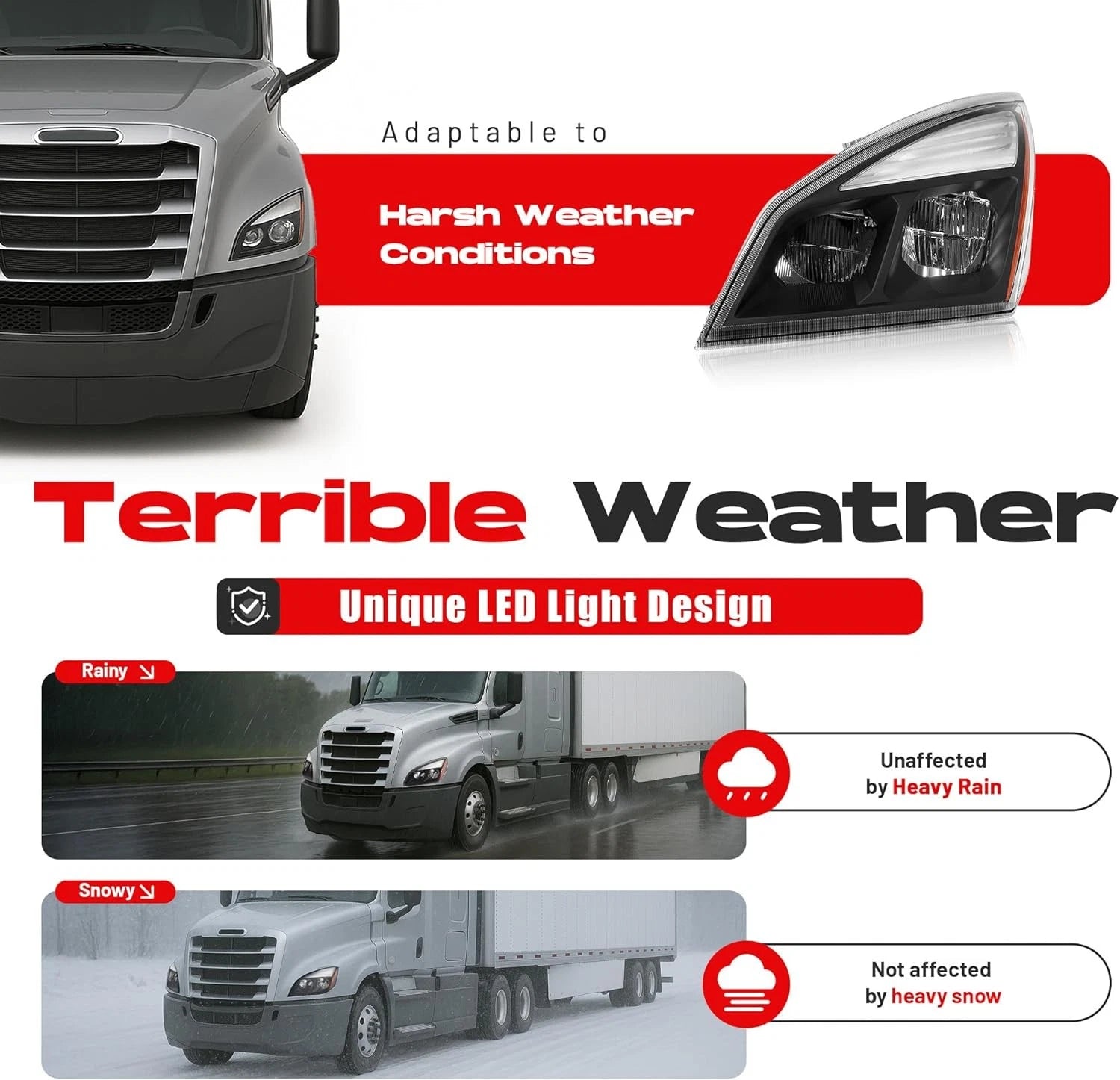DRL Headlight with Full LED for Freightliner Cascadia (2018–2025)