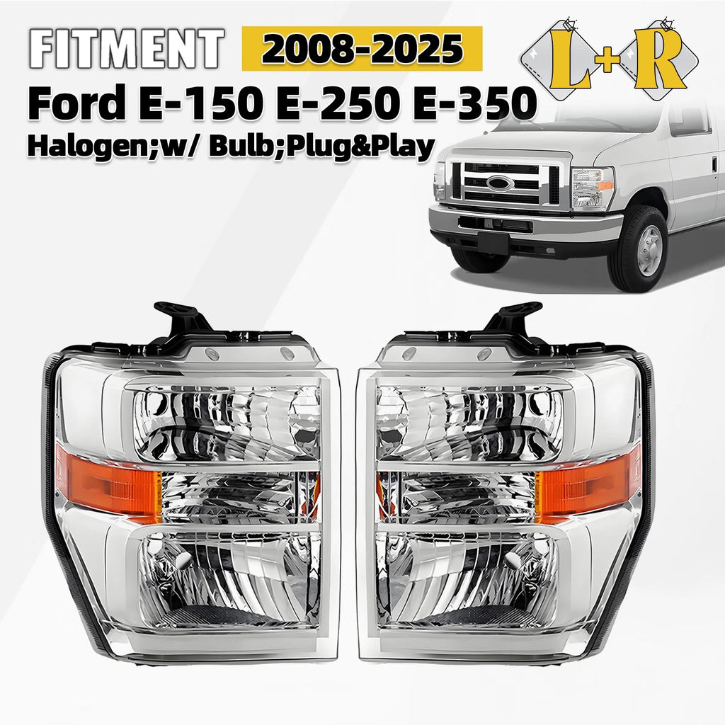 Halogen Headlight Pair for Ford E-150 E-250 E-350 Super Duty (2008–2026)