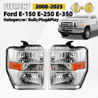 Halogen Headlight Pair for Ford E-150 E-250 E-350 Super Duty (2008–2026)