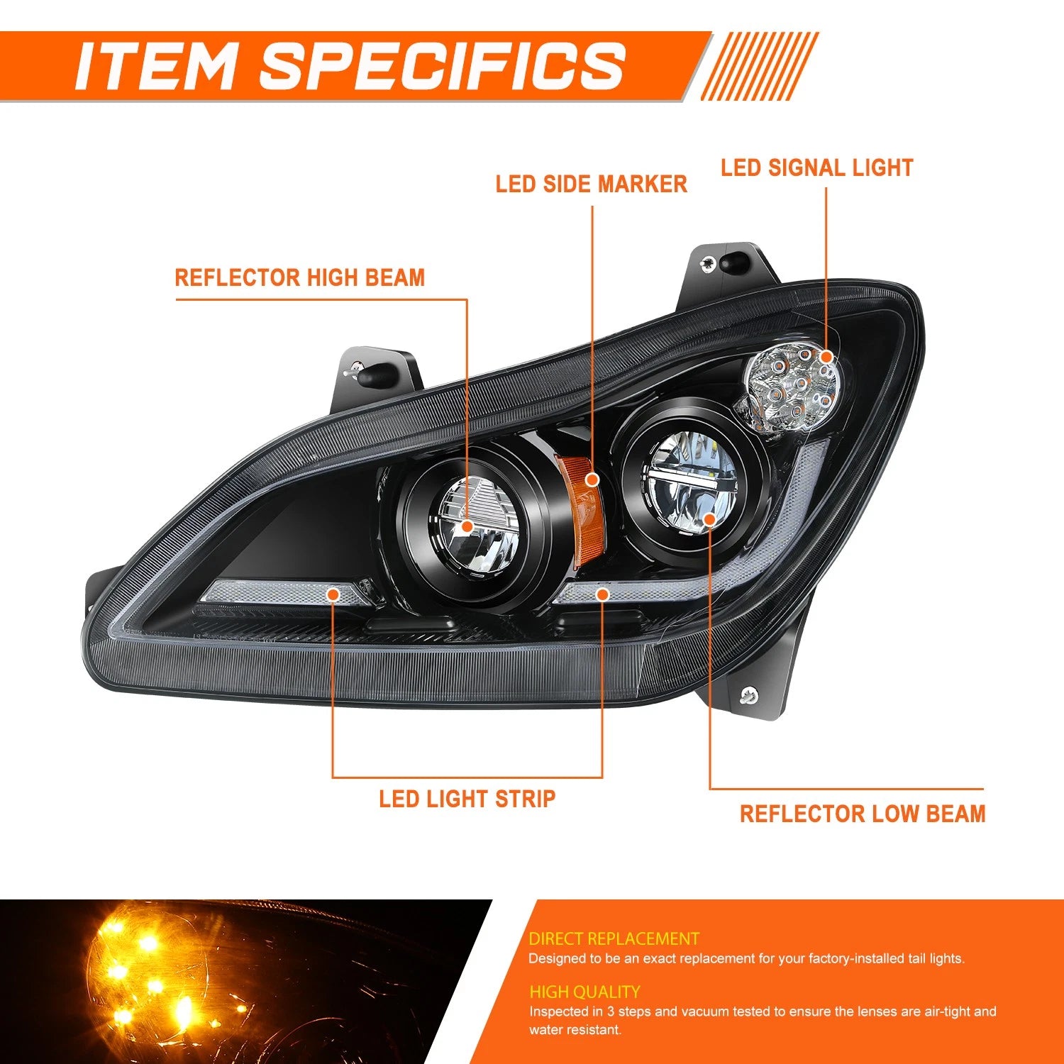 OE Style Projector Headlight for 4Runner (2014–2020) Black Housing Amber Corner