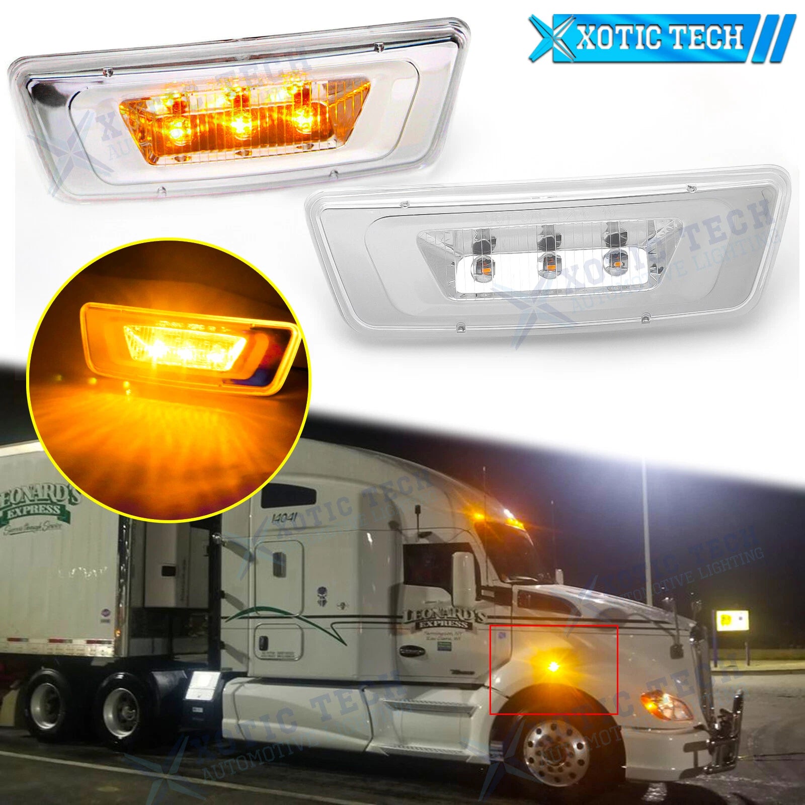 Clear Amber LED Indicator Side Marker Light 2pcs for Kenworth T680 Peterbilt 567 (2018–2024)