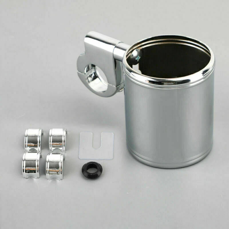 Chrome Cup Bottle Holder for Chopper Cruiser Bobber (7/8", 1", 1-1/4")
