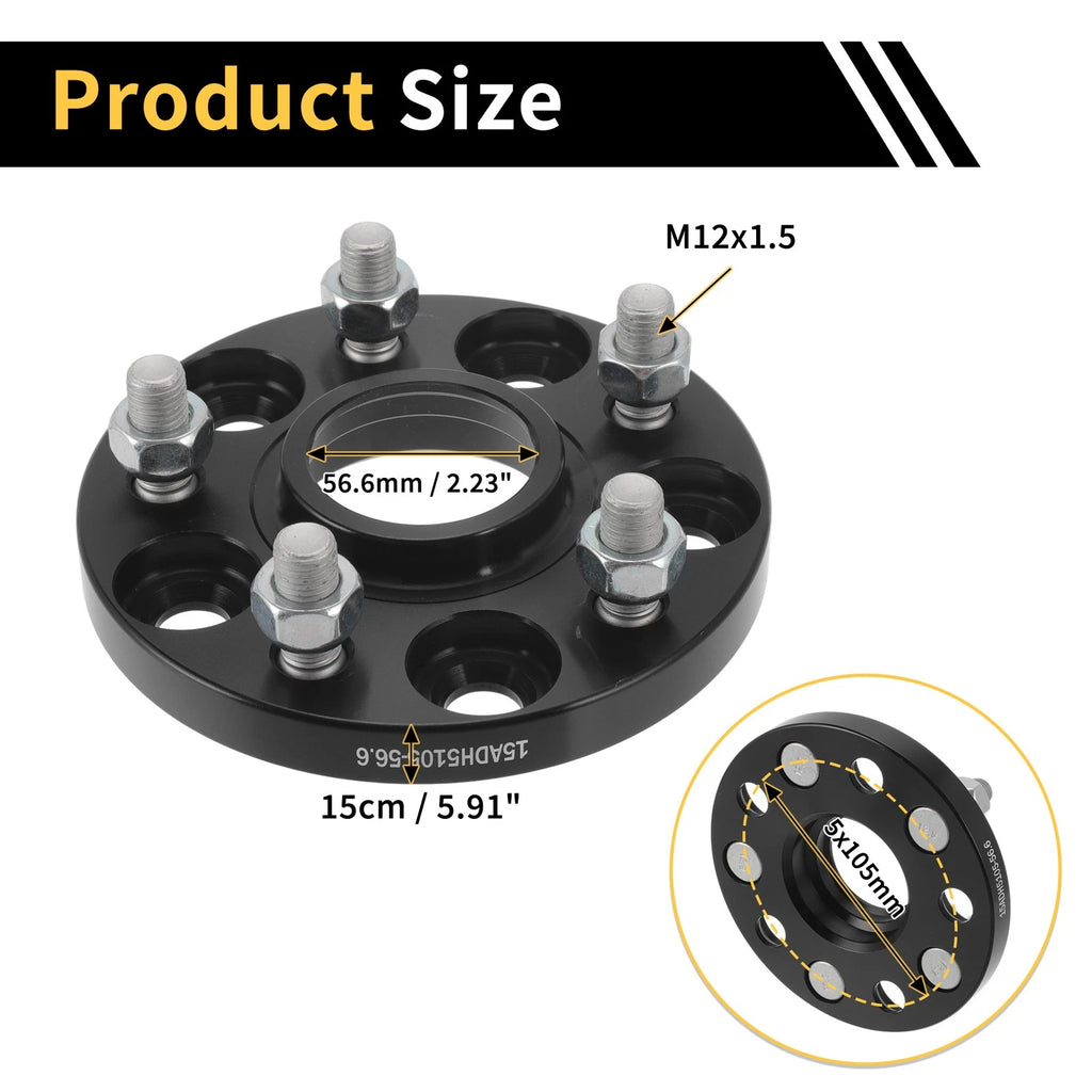 2Pcs 5x105mm Wheel Spacers 56.6mm M12x1.5 for Chevrolet Trax (2013–2020)