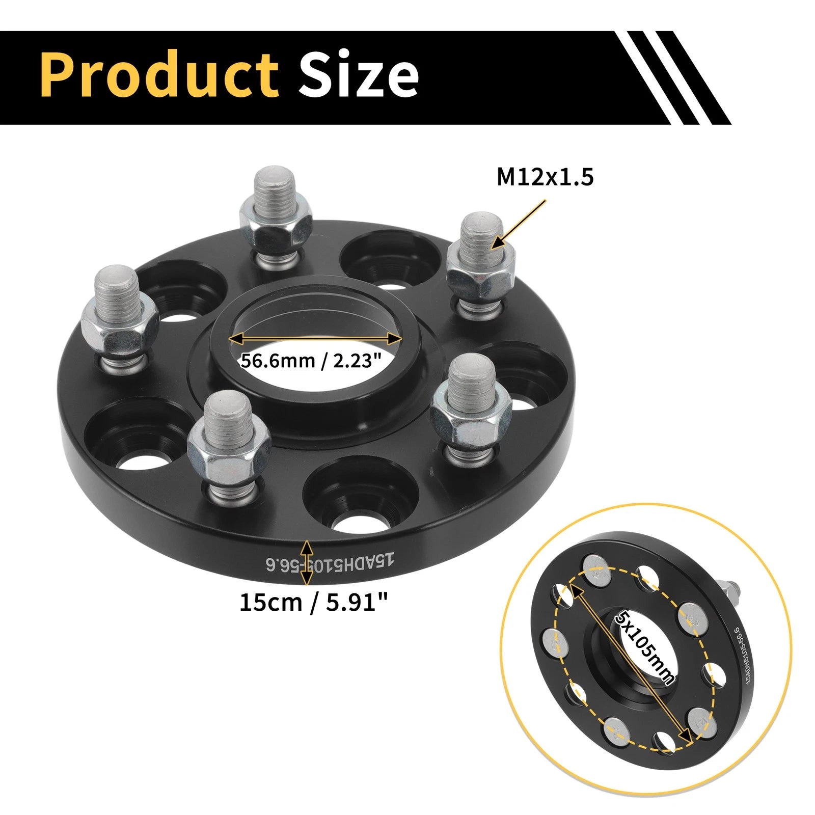 2Pcs 5x105mm Wheel Spacers 56.6mm M12x1.5 for Chevrolet Trax (2013–2020)