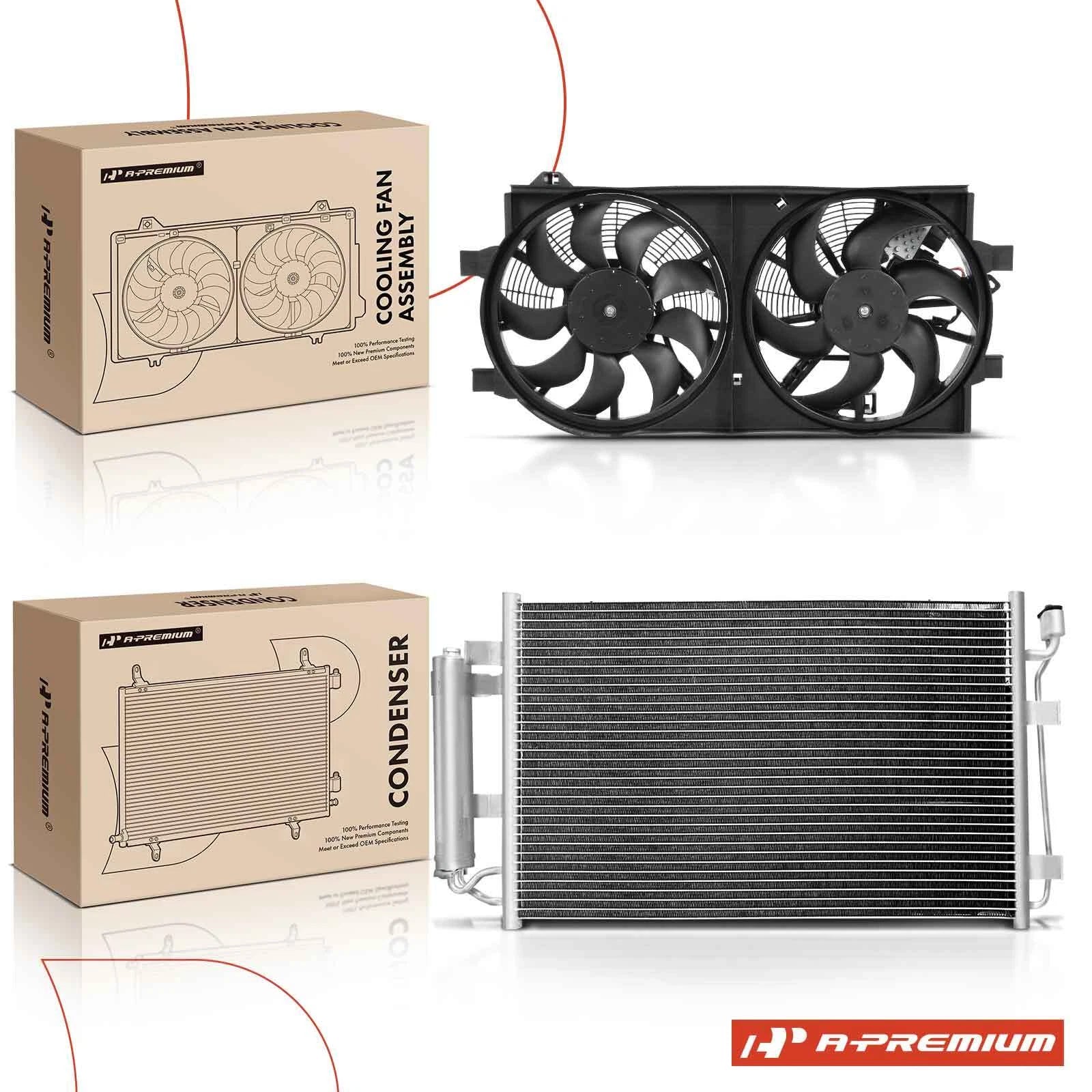 2X AC Condenser & Dual Cooling Fan Kit for Nissan Leaf (2011–2012)