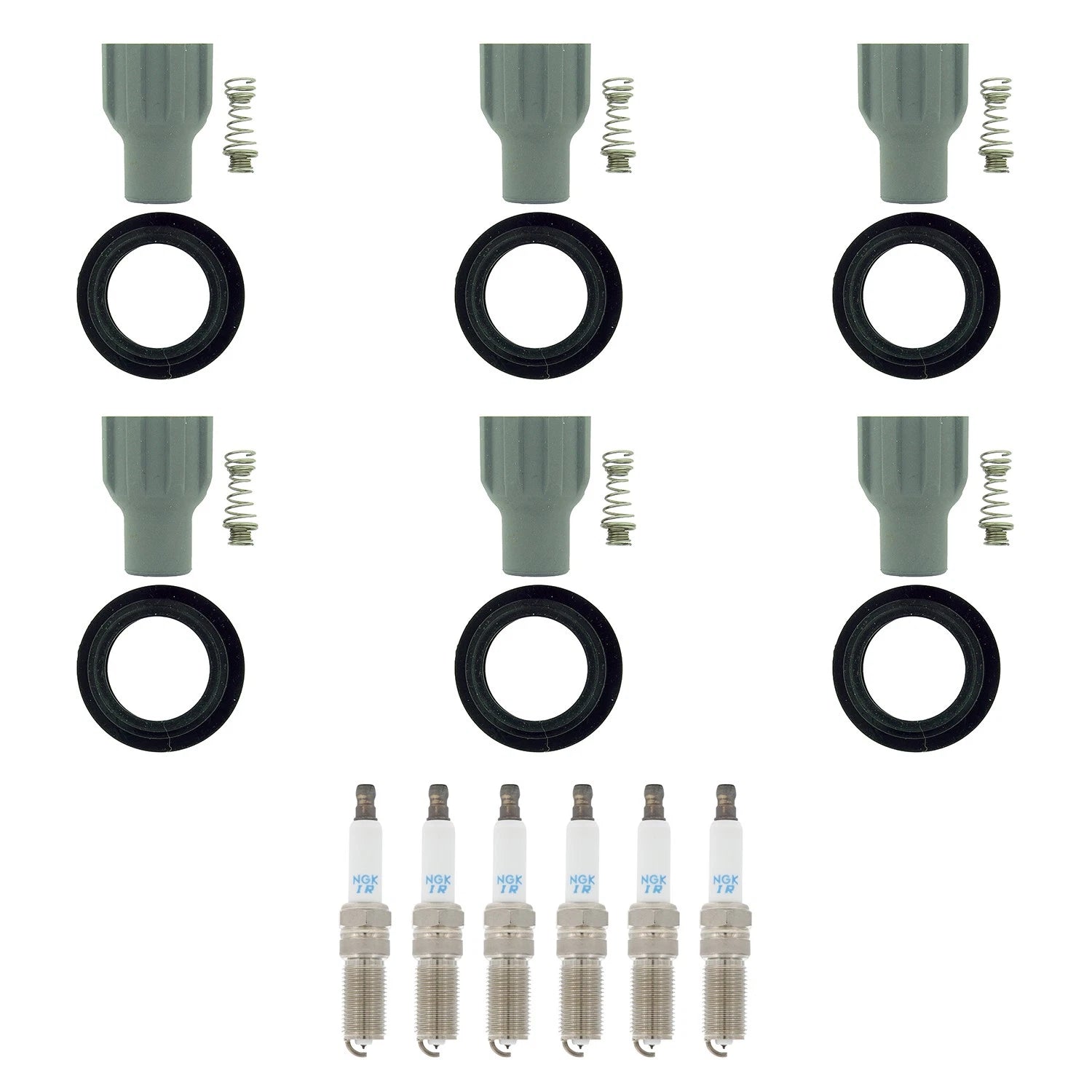 Set of 6 NGK Laser Iridium Spark Plugs & Coil Boots for Chevrolet Impala (2014–2020)