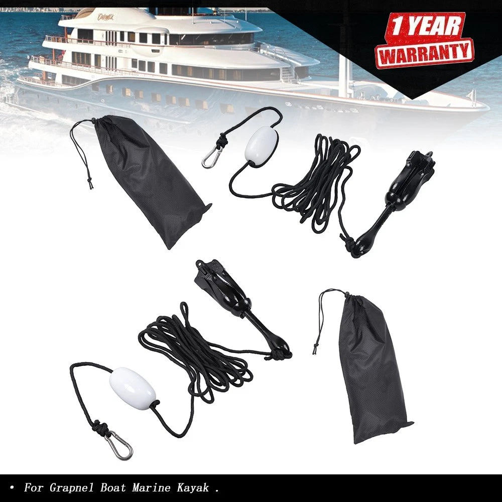 2-Pack Folding Kayak Anchor Set for Grapnel Boat (Black, 3.2KG)