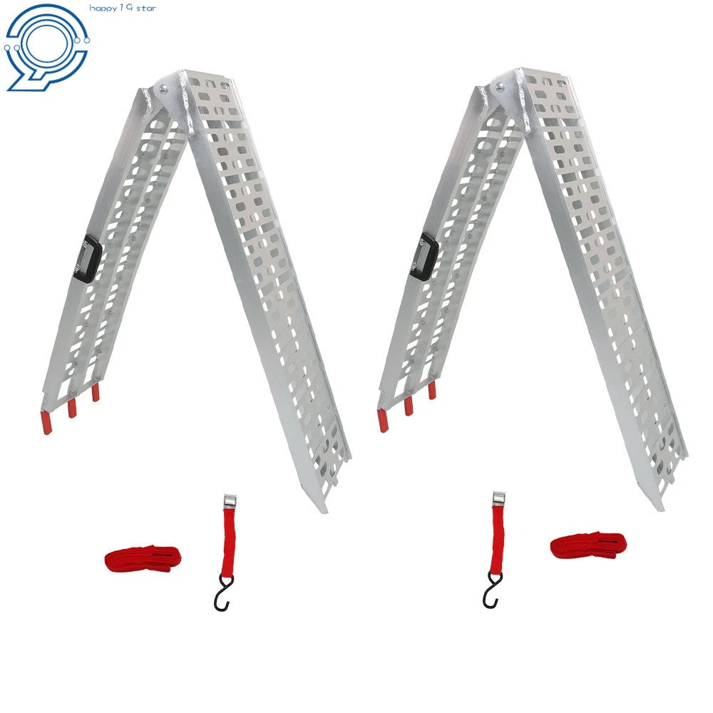 2X Aluminum Folding Arched Ramps for ATV UTV Motorcycle Lawn Mower (1500lbs)
