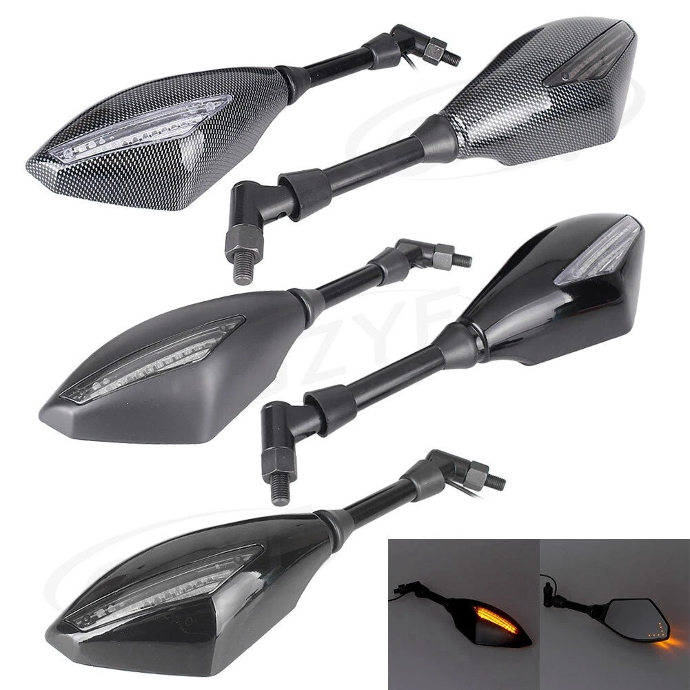 Pair LED Turn Signals Brake Light Handle Bar Rearview Mirrors Universal