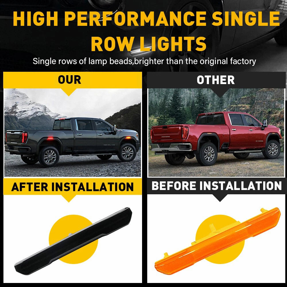 Set of 4 LED Smoked Front Rear Side Marker Lights for GMC Sierra 2500 3500HD (2020–2023)