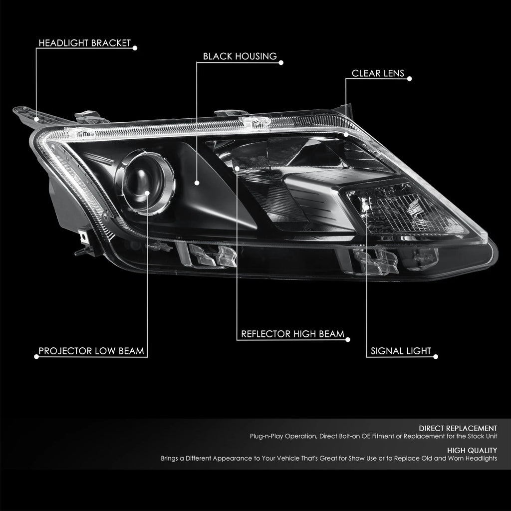 Right Side Black Projector Headlight Lamp for Ford Fusion (2010–2012)