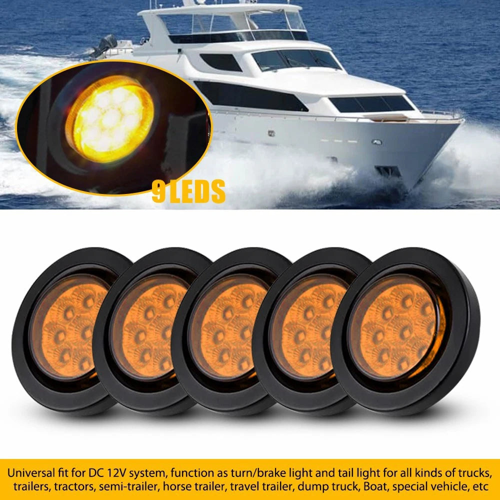 5x 2 Inch DOT Round Amber LED Side Marker Lights for Truck