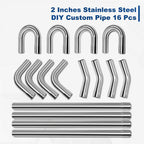 16Pcs Stainless Steel Exhaust Tubing Pipe Kit 2"/2.25"/2.5"/3"/3.5" OD
