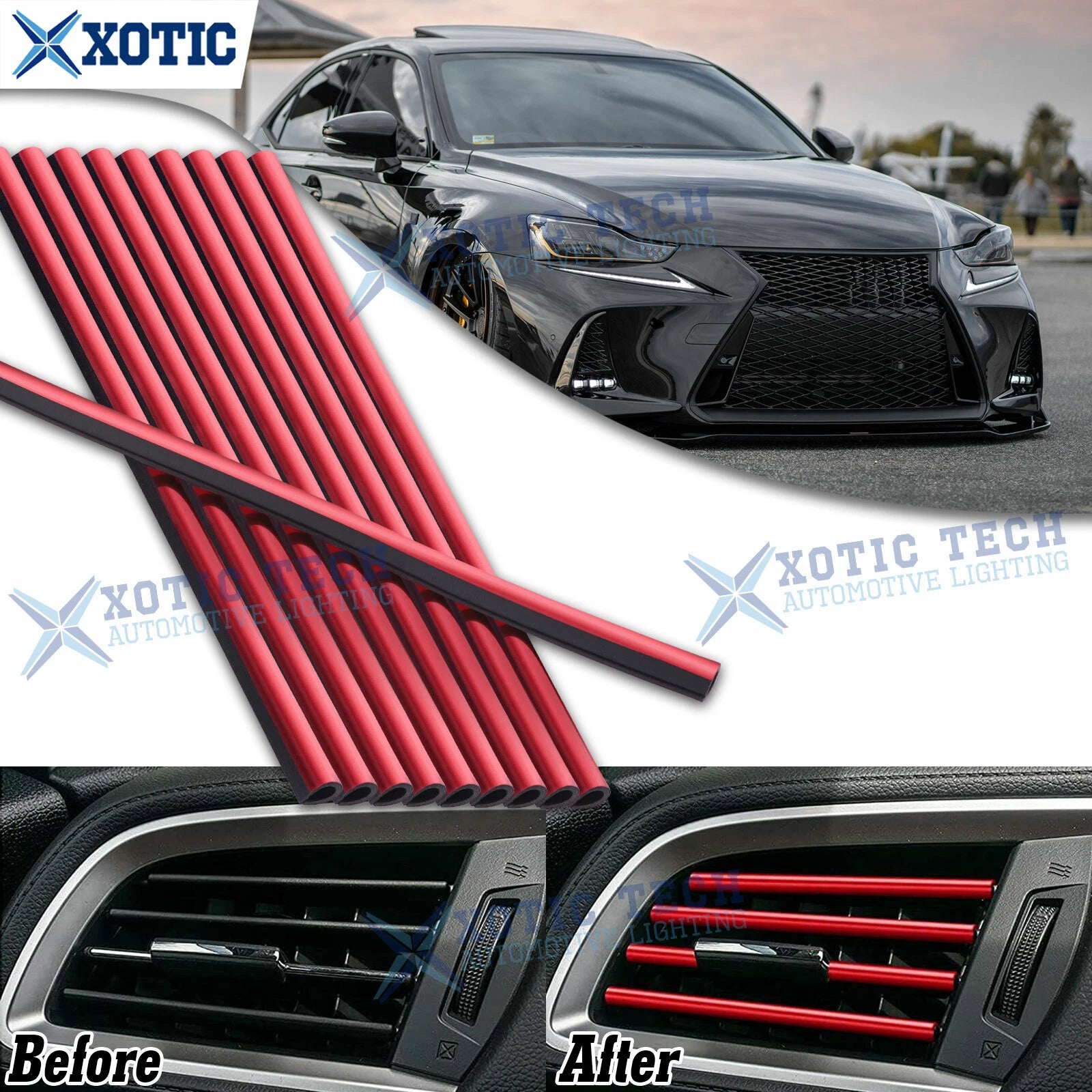 JDM Red Interior Air Vent Outlet Trim Cover for Lexus (10-Pack, 1990–2000)