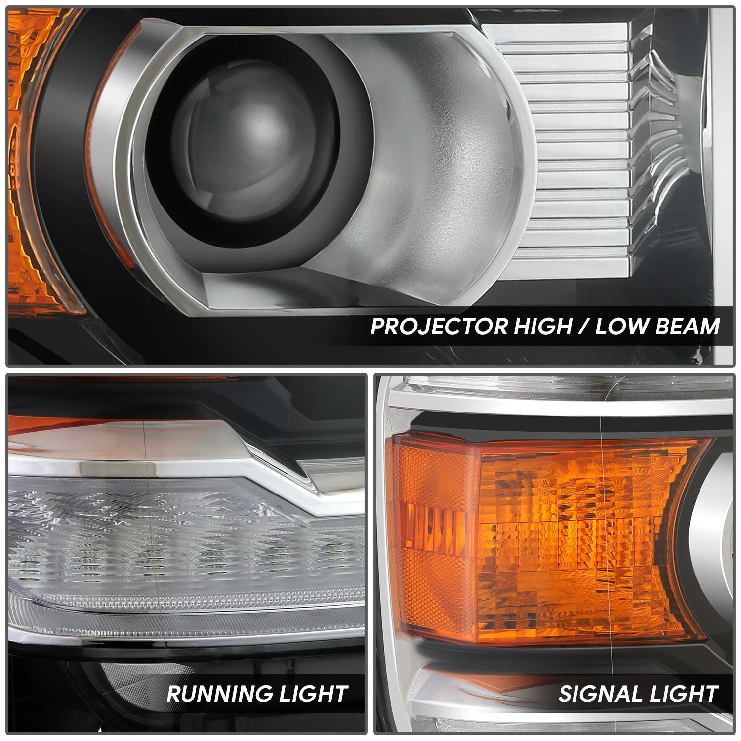Chrome Amber Headlight for GMC Sierra 1500/2500/3500 HD (2014–2019)