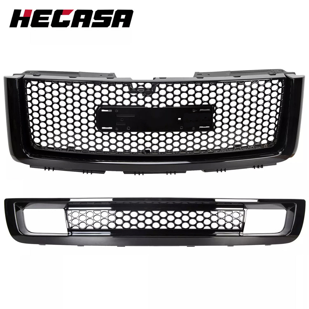 Front Upper & Lower Hood Grille for GMC Sierra 1500 (2007–2013) Gloss Black