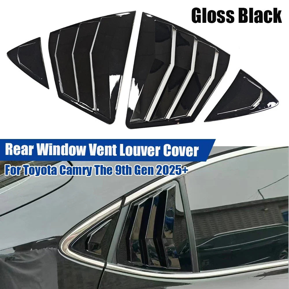 Rear Window Gloss Black Vent Louver Covers for Toyota Camry (2018–2024)
