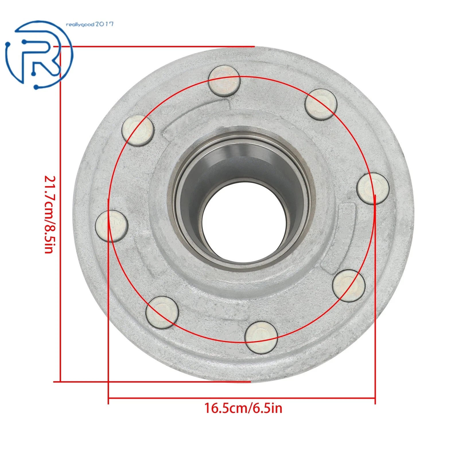 8 on 6.5" Galvanized Trailer Hub Kit for 7000 lbs Axle (#42 Spindle 14125A/25580)