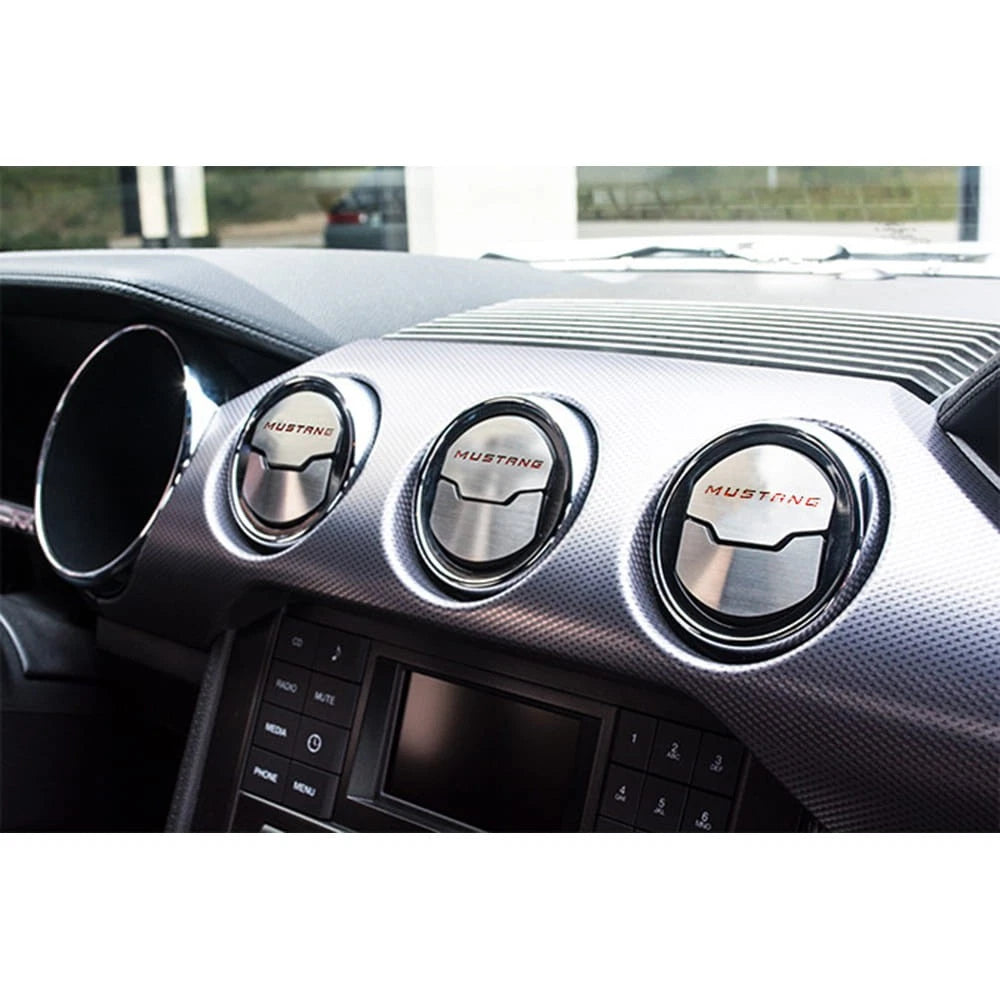 Brushed A/C Vent Trim w/White Carbon Fiber 'Mustang' Inlay for 2015-2016 Mustang