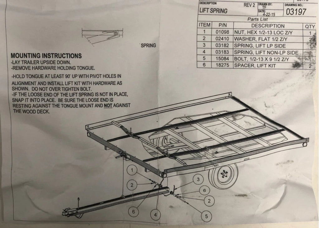 Snowmobile Trailer Tongue Spring Lift Kit for Triton 03173