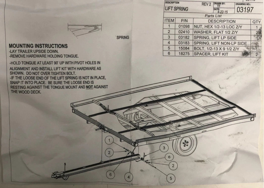 Snowmobile Trailer Tongue Spring Lift Kit for Triton 03173