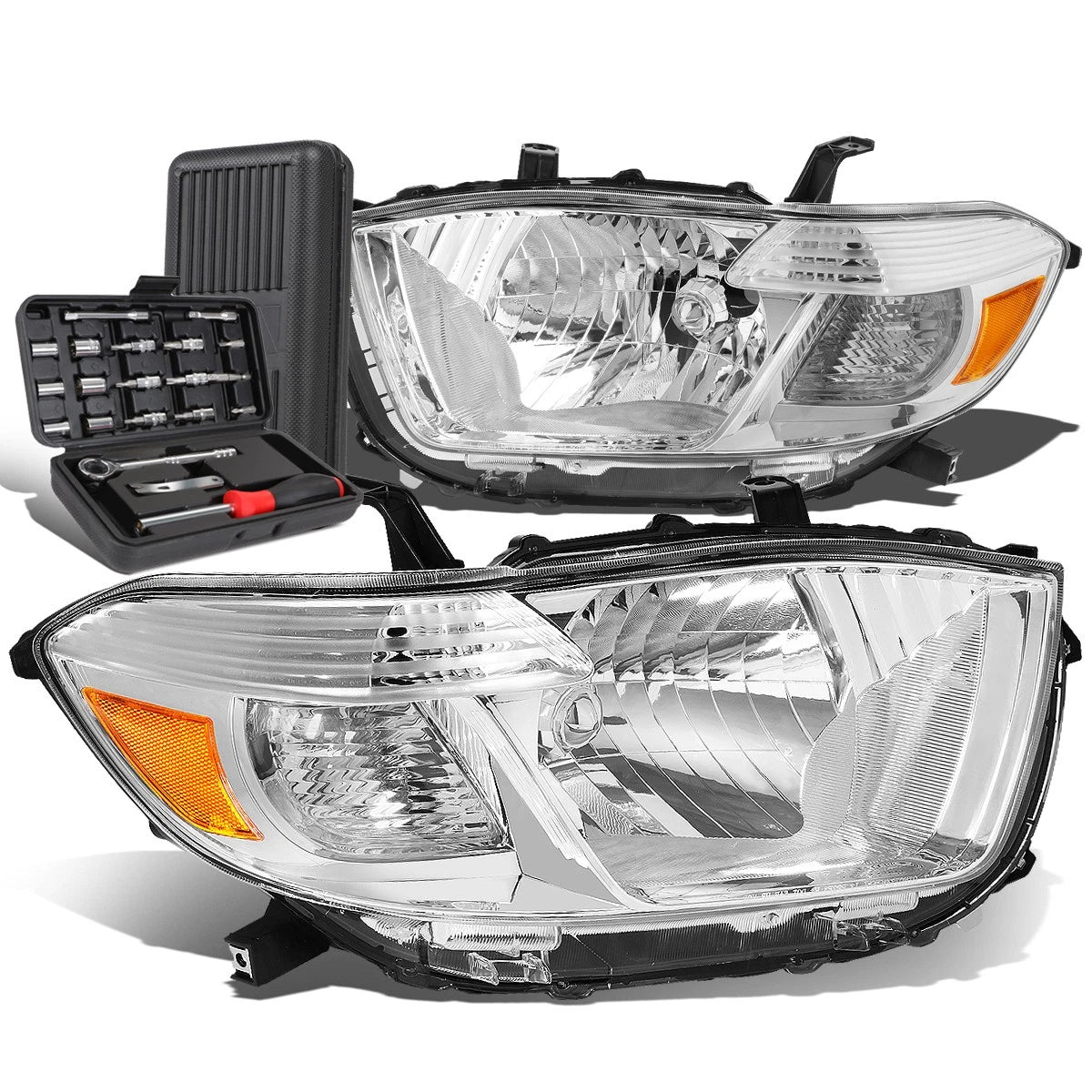 Pair Chrome Amber Signal Headlight Lamps for Toyota Highlander (2008–2010)