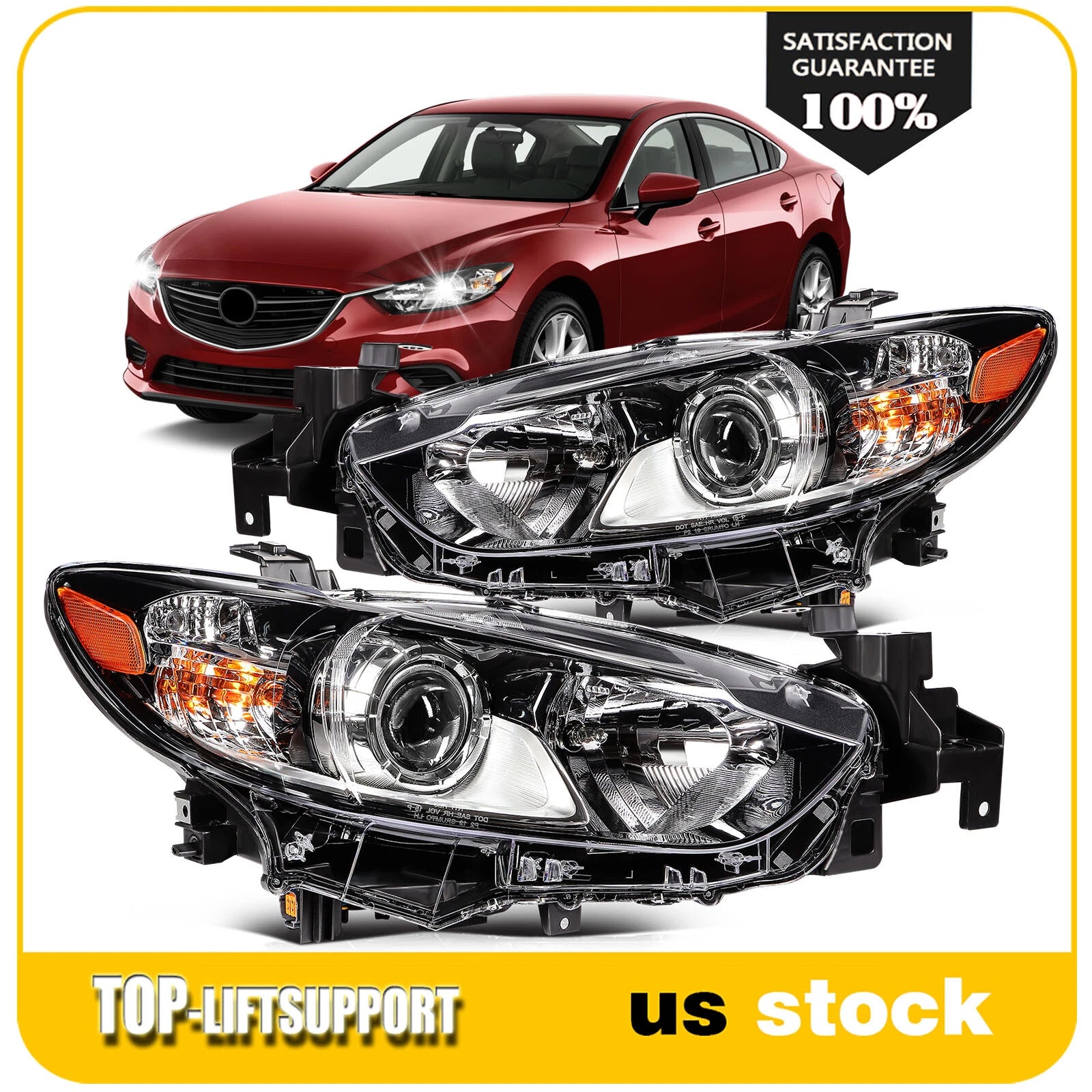 Headlight Assembly Pair for Mazda 6 (2014–2017) Black Housing