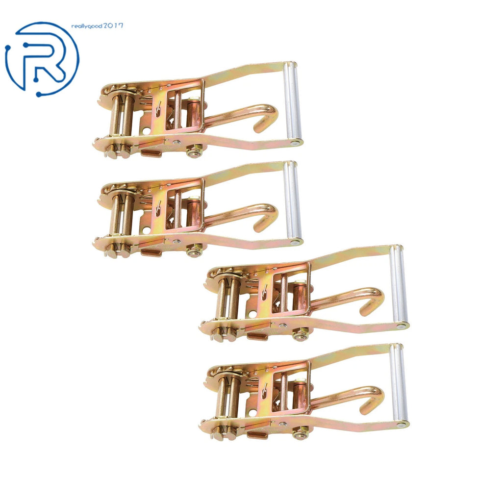 Set of 4 Ratchet Tie Downs 2" WLL 1000lbs with Steel J-Hook for Trailer