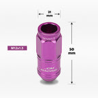 Set of 20 M12X1.5 Purple JDM Open End Cone Wheel Lug Nuts + Spline Lock Key