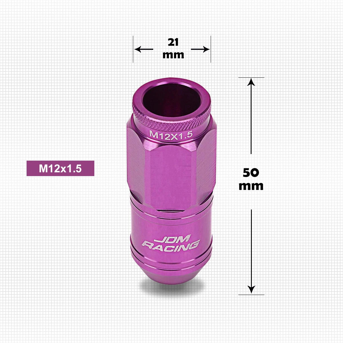 Set of 20 M12X1.5 Purple JDM Open End Cone Wheel Lug Nuts + Spline Lock Key