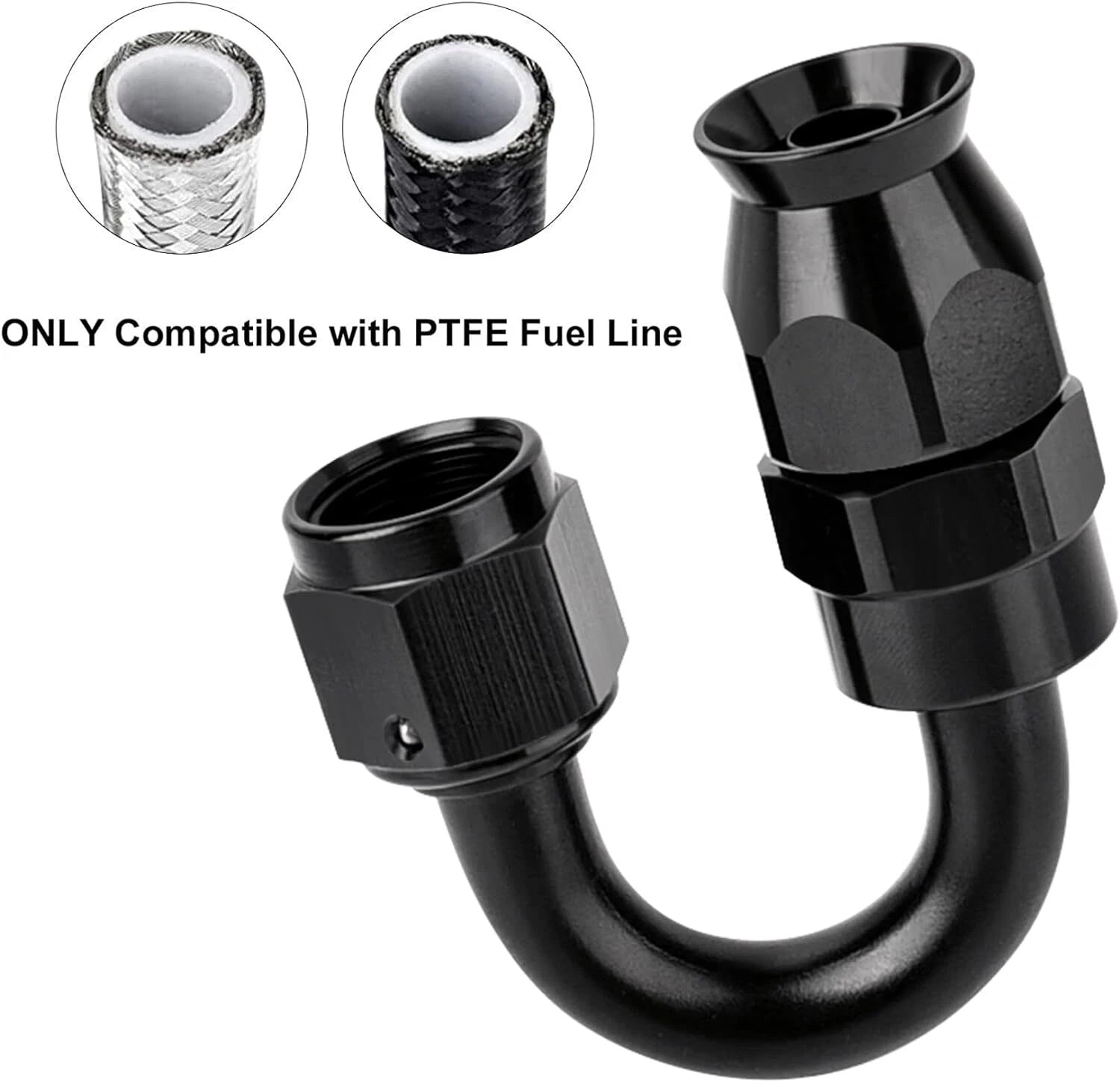 PTFE Hose End Fitting for 4AN 180 Degree Fits for PTFE Hose Only (Black)